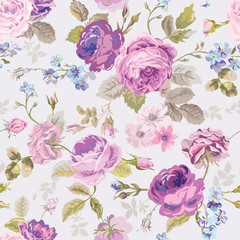 Fototapeta premium Spring Flowers Background - Seamless Floral Shabby Chic Pattern