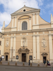 Fototapeta na wymiar KRAKOW, POLAND - March 29, 2015: The Carmelite Church in Krakow,