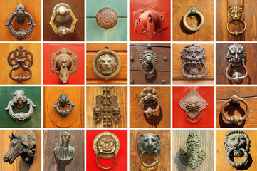 collection of various  stylish old door knockers