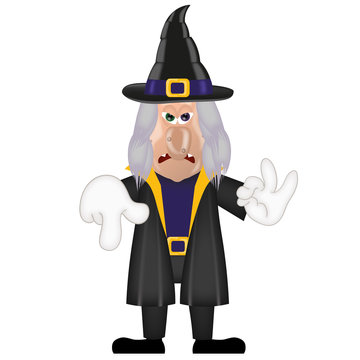 Unfriendly old witch magic halloween cartoon character