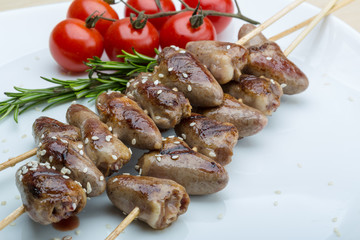 Grilled chicken hearts barbecue