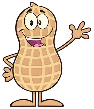 Happy Peanut Cartoon Character Waving Stock Vector | Adobe Stock