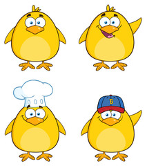 Funny Yellow Chick Character Different Poses 1. Collection Set