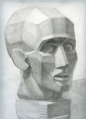 Pencil sketch of model human head / face