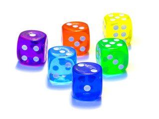 Six dices, number one, two, three, four, five, six