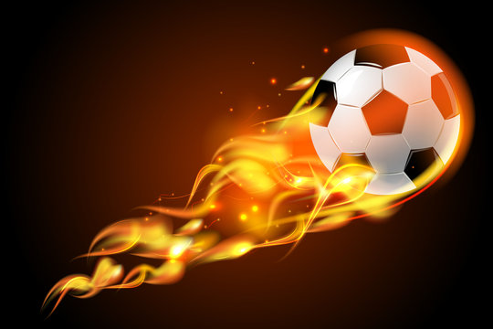 Soccer ball fire on black background