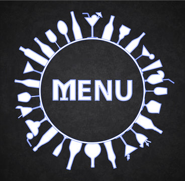 Cups and Wine Restaurant Menu Logo Blue