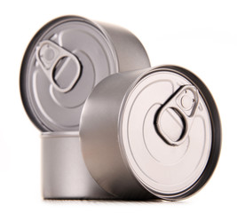 Composition with three metal cans isolated on white