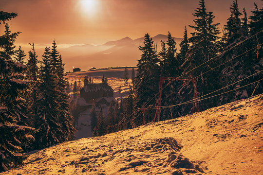 winter sunrise in the Carpathian mountains