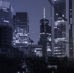 Dynamic scyscrapers in the center of Frankfurt, Germany, at nigh