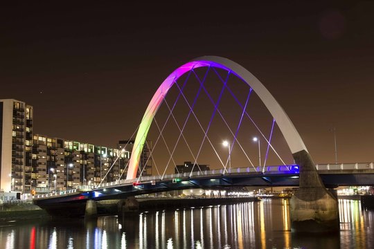 famous Squinty bridge in Glasgow landmark over river Clyde