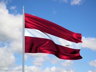 Latvia 3d flag floating in the wind in blue sky