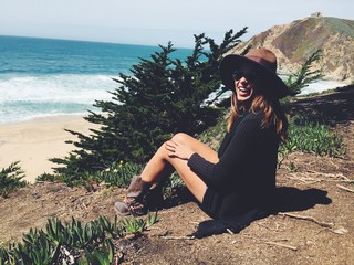 happy female at the beach