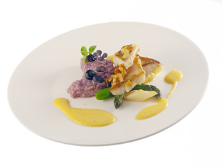 fried pike perch fillet with asparagus & risotto