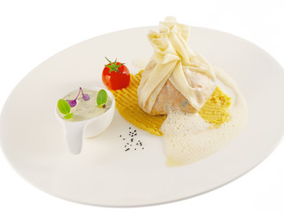 couscous-stuffed dumpling with mashed chickpeas