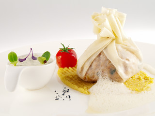 couscous-stuffed dumpling with mashed chickpeas