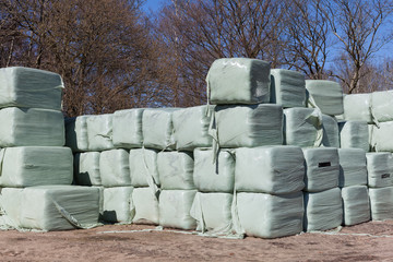 Stack of Wrapped Silage Bales