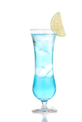 Alcohol blue margarita cocktail or blue hawaian Iced tea with li