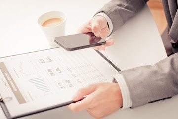 business, technology and internet concept - close up of man hand