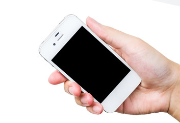 Smart phone in hand isolated on white background