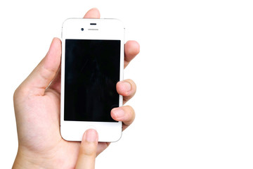 Smart phone in hand isolated on white background