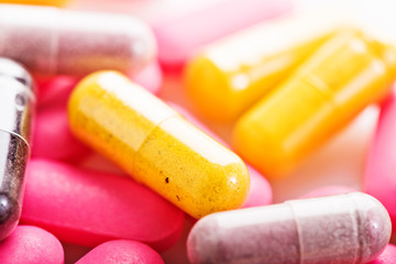 Many colorful medicines. Background or texture