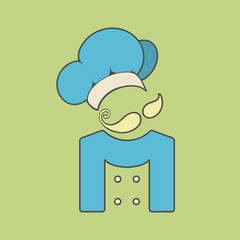 Flat vector icon cute chef with mustaches stylized letter