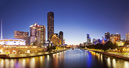 Fototapeta na wymiar Panorama of downtown Melbourne at night