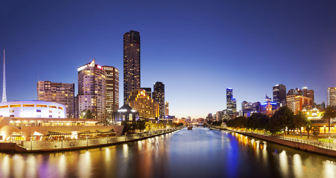 Panorama of downtown Melbourne at night
