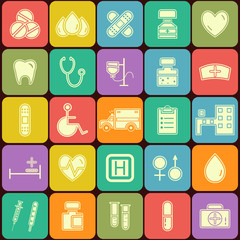 Set of flat Medical icons isolated on multicolor buttons