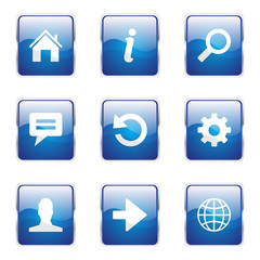 Web Internet Square Vector Blue Icon Design Set