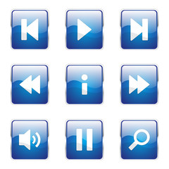 Multimedia Controller Square Vector Blue Icon Design Set