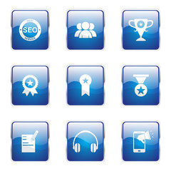 SEO Internet Sign Square Vector Blue Icon Design Set 9