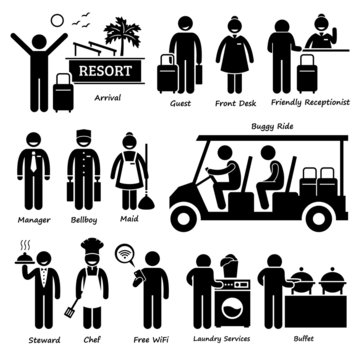 Resort Villa Hotel Tourist Worker and Services Cliparts