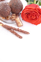 Cupcake with chocolate on white background