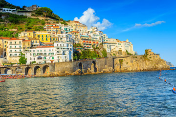 Naklejka premium Panoramic view of Amalfi and the beach,Italy,Europe