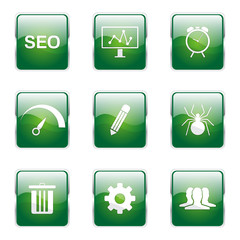 SEO Internet Sign Square Vector Green Icon Design Set