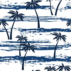Stickers pour porte Mer Modèle sans couture avec mer et palmiers. Fond d& 39 été.