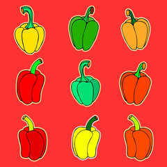 Set simple sketch icon peppers isolated on white background. Doo