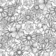 Floral seamless pattern background with leaves. Doodles ornament