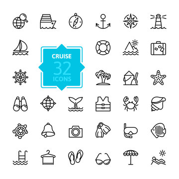 Outline web icon set - journey, vacation, cruise