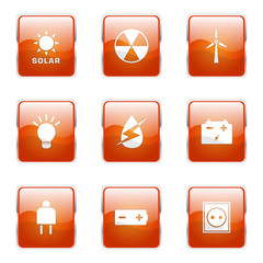 Energy Sign And Symbol Square Vector Orange Icon