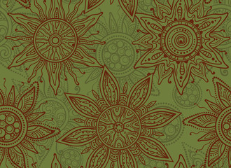 Seamless  vector pattern with indian ornament of the suns