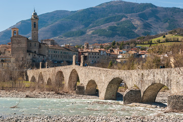 Panorama of Bobbio, ancient town in the north of Italy - obrazy, fototapety, plakaty