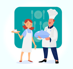 Chef serving the dish vector illustration