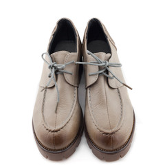 lady leather shoes with shoelace gradient bown on white backgrou