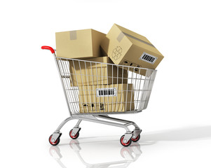 Shopping cart with boxes on white isolated background. © sveta