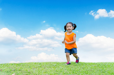 Asian baby girl smile and running