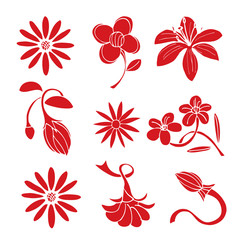 Set of red flower design elements