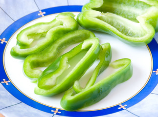 Pieces of sweet green pepper on a plate